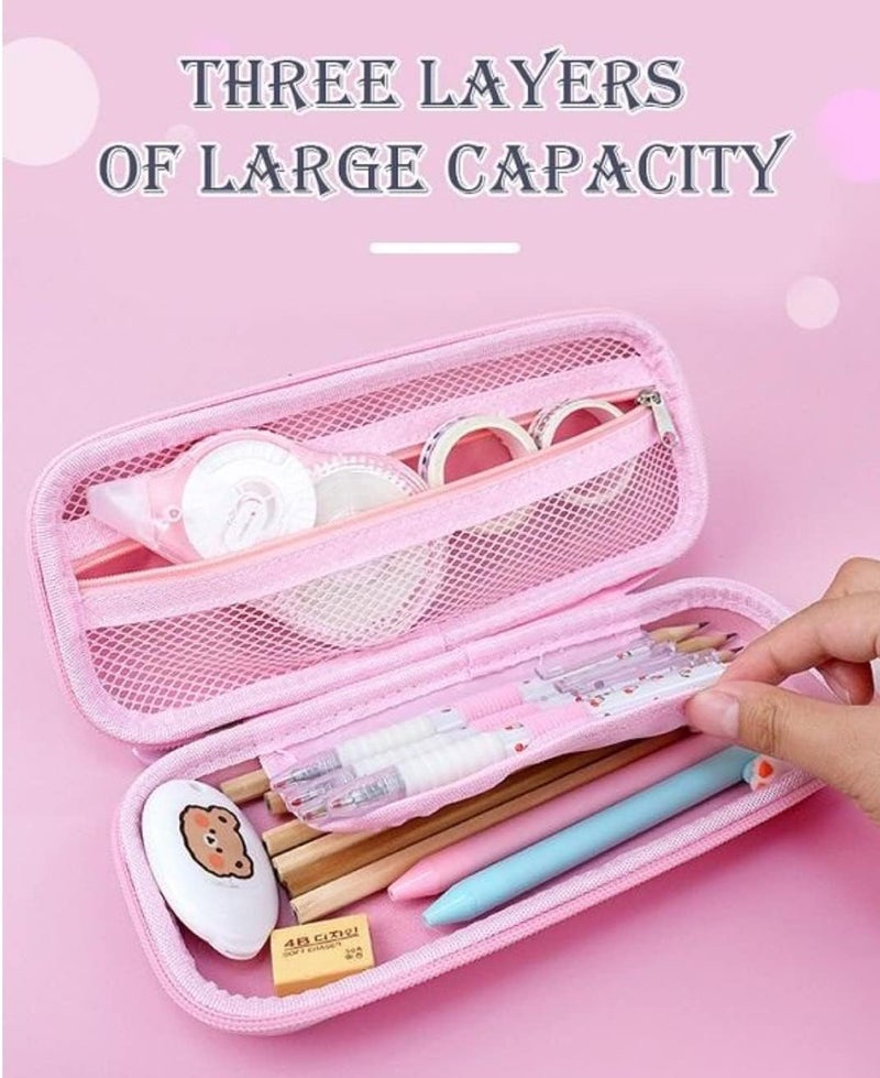 RIANZ Cute 3D Unicorn Pencil Pouch for Girls - Hard EVA Pencil Case with Large Capacity 3 Layer Storage, Pink - Image 2